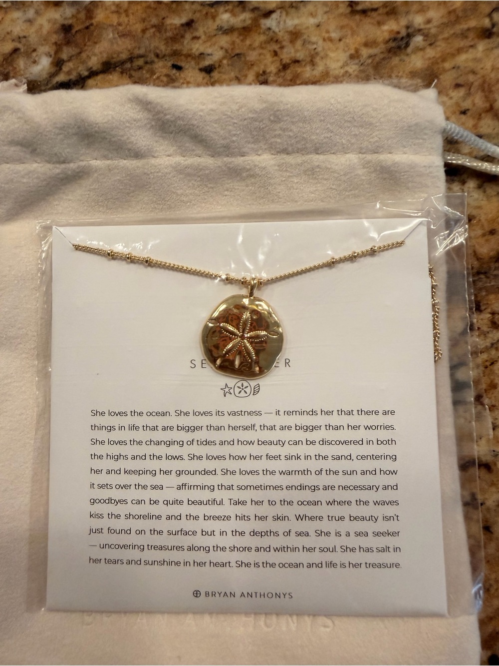 Bryan Anthonys Sea Seeker Pendant Necklace 14K Gold Finish NEW w/pouch